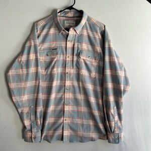 Poncho Mens XL Flannel Shirt Plaid Magnetic Pockets Blue Peach Regular Fit
